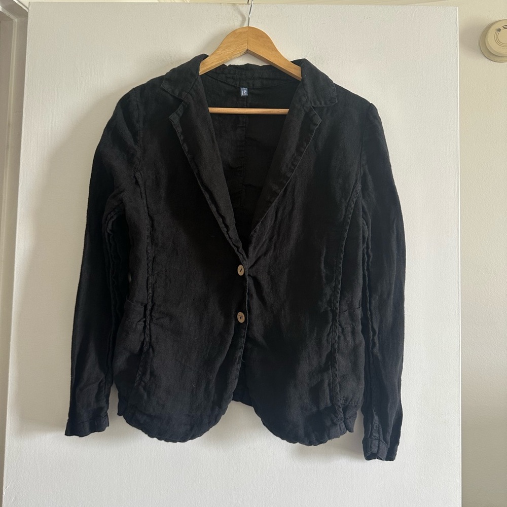 Inizio Black Made in Italy Linen Two Button Blazer size Small EUC